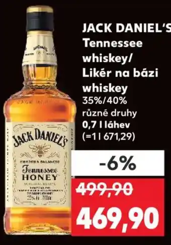 Kaufland JACK DANIEL'S Tennessee whiskey/ Likér na bázi whiskey nabídka