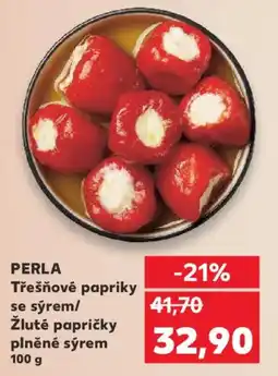 Kaufland PERLA Třešňové papriky se sýrem/ Žluté papričky plněné sýrem nabídka