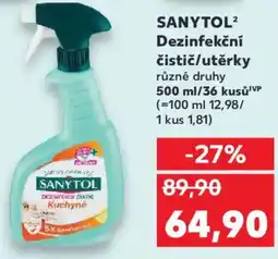 Kaufland SANYTOL² Dezinfekční čistič/utěrky nabídka