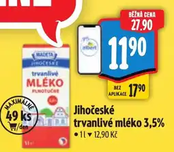 Albert Jihočeské trvanlivé mléko 3,5% nabídka