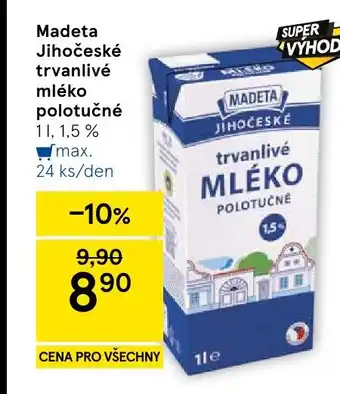 Tesco Madeta Jihočeské trvanlivé mléko polotučné nabídka