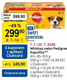 Tesco Whiskas nebo Pedigree Kapsičky nabídka