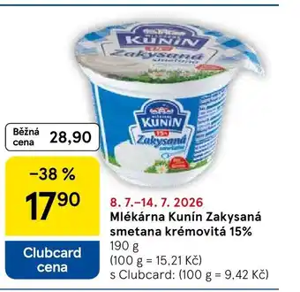 Tesco Mlékárna Kunín Zakysaná smetana krémovitá 15% nabídka
