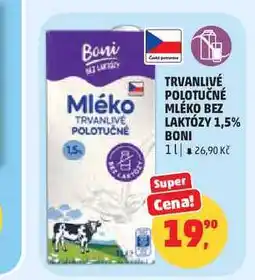 Penny Market Boni TRVANLIVÉ POLOTUČNÉ MLÉKO BEZ LAKTÓZY 1,5% nabídka