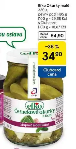 Tesco Efko Okurky malé, 330 g, pevný podíl 185 g nabídka