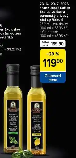 Tesco Franz Josef Kaiser Exclusive Extra panenský olivový olej s příchutí, 250 ml, dva druhy nabídka