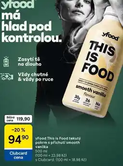 Tesco yFood tekutý pokrm s příchutí smooth vanilka nabídka