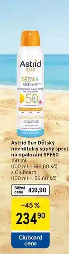 Tesco Astrid Sun Dětský neviditelný suchý sprej na opalování SPF50 nabídka
