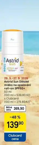 Tesco Astrid Sun Dětské mléko na opalování roll-on SPF50+, 50 ml nabídka