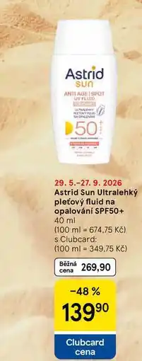 Tesco Astrid Sun Ultralehký pleťový fluid na opalování SPF50+, 40 ml nabídka