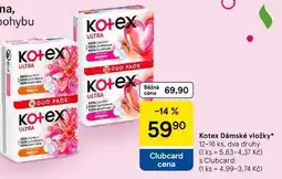 Tesco Kotex Dámské vložky, 12-16 ks, dva druhy nabídka