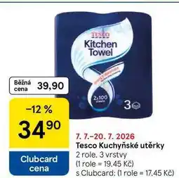 Tesco Tesco Kuchyňské utěrky, 2 role. 3 vrstvy nabídka