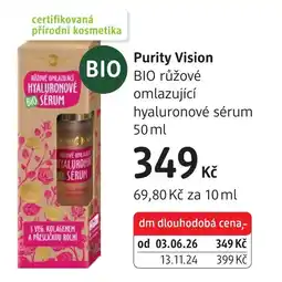 dm drogerie Purity Vision BIO BIO růžové omlazující hyaluronové sérum nabídka