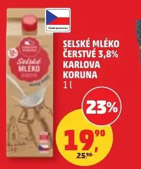 Penny Market Selské mléko čerstvé 3,8% karlova koruna nabídka