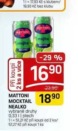 Flop MATTONI MOCKTAIL NEALKO vybrané druhy 0,331 | plech nabídka