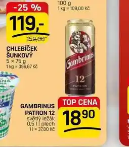Flop GAMBRINUS PATRON 12 světlý ležák 0,51 plech nabídka