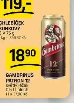Flop GAMBRINUS PATRON 12 světlý ležák 0,5l plech nabídka