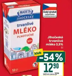 Billa Jihočeské trvanlivé mléko 3,5% nabídka