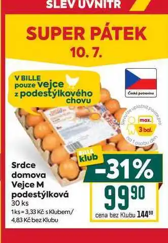 Billa Srdce domova Vejce M podestýlková 30 ks nabídka