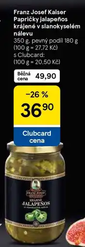Tesco Franz Josef Kaiser Papričky jalapeños krájené v slanokyselém nálevu nabídka