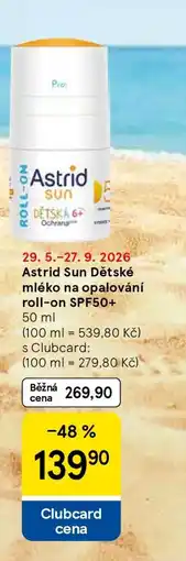 Tesco Astrid Sun Dětské mléko na opalování roll-on SPF50+ nabídka