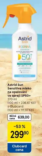 Tesco Astrid Sun Sensitive mléko na opalování ve spreji SPF50+ nabídka