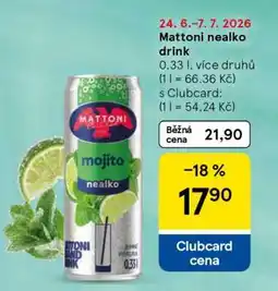 Tesco Mattoni Nealko drink nabídka