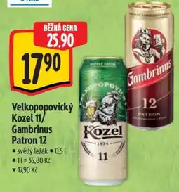 Albert Velkopopovický Kozel 11 Gambrinus Patron 12 nabídka