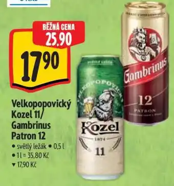 Albert Velkopopovický Kozel 11 Gambrinus Patron 12 nabídka