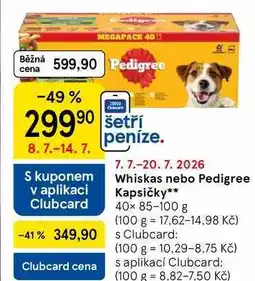 Tesco Whiskas nebo Pedigree Kapsičky, 40× nabídka