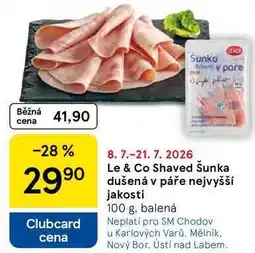 Tesco Le & Co Shaved Šunka dušená v páře nejvyšší jakosti, 100 g, balená nabídka