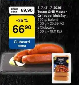 Tesco Tesco Grill Master Grilovací klobásy, 350 g, balená nabídka