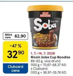 Tesco Nissin Soba Cup Noodles, 89-92 g, více druhů nabídka
