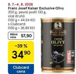 Tesco Franz Josef Kaiser Exclusive Olivy, 300 g. pevný podíl 130 g nabídka