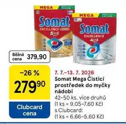 Tesco Somat Mega Čisticí prostředek do myčky nádobí, 42-50 ks nabídka