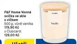 Tesco F&F Home Vonná svíčka ve skle s víčkem, 500 g. vůně vanilka nabídka