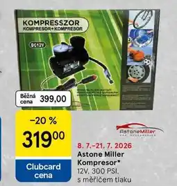 Tesco Astone Miller Kompresor, 12V. 300 PSI, s měřičem tlaku nabídka