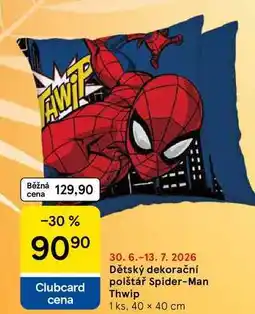 Tesco Dětský dekorační polštář Spider-Man Thwip 1 ks, 40 x 40 cm nabídka