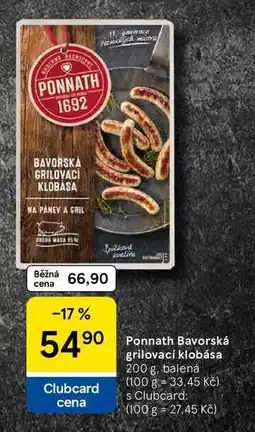 Tesco Ponnath Bavorská grilovací klobása, 200 g, balená nabídka