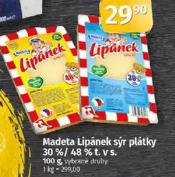 COOP TIP Madeta Lipánek sýr plátky 30%/ 48 % t. v s. nabídka