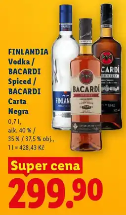 Lidl FINLANDIA Vodka / BACARDI Spiced/ BACARDI Carta Negra nabídka