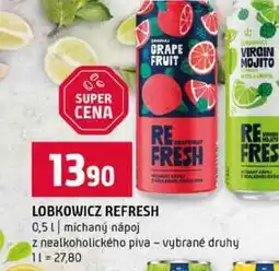 Terno LOBKOWICZ REFRESH 0,5l míchaný nápoj z nealkoholického piva vybrané druhy nabídka
