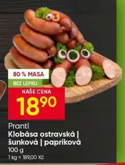 Hruška Prantl Klobása ostravská | šunková | papriková nabídka