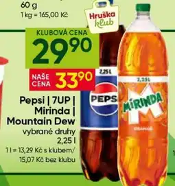 Hruška PEPSI/7UP/ MIRINDA/ MOUNTAIN DEW nabídka