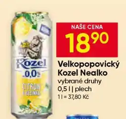 Hruška Velkopopovický Kozel nealko nabídka