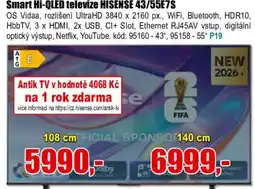 EVA Smart Hi-QLED televize HISENSE 43/55E7S nabídka