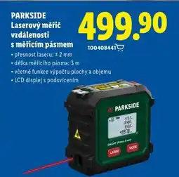 Lidl PARKSIDE LASEROVÝ MĚŘIČ VZDÁLENOSTI S MĚŘICÍM PÁSMEM nabídka