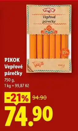 Lidl PIKOK VEPŘOVÉ PÁREČKY nabídka