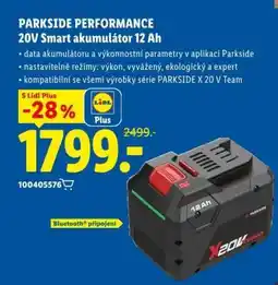 Lidl PARKSIDE PERFORMANCE 20V Smart akumulátor 12 Ah nabídka