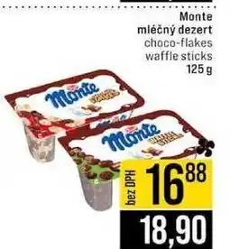 Jip Monte mléčný dezert choco-flakes waffle sticks nabídka